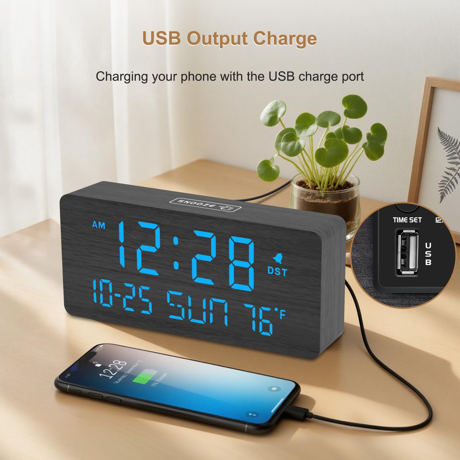 DreamSky wooden alarm clock snooze button for quick extra rest