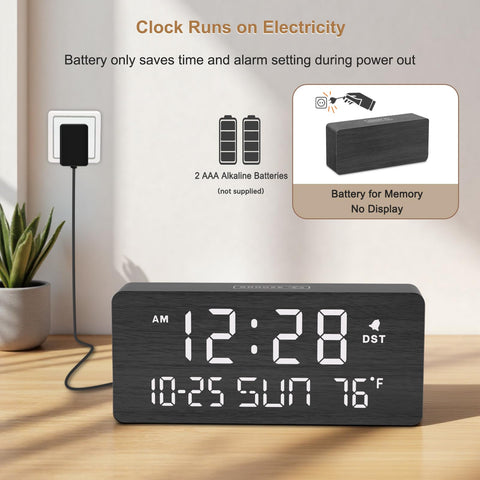 DreamSky wooden alarm clock temperature display helps monitor room comfort.