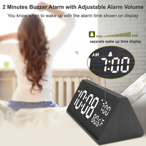 DreamSky wooden alarm clock temperature display helps monitor room conditions.