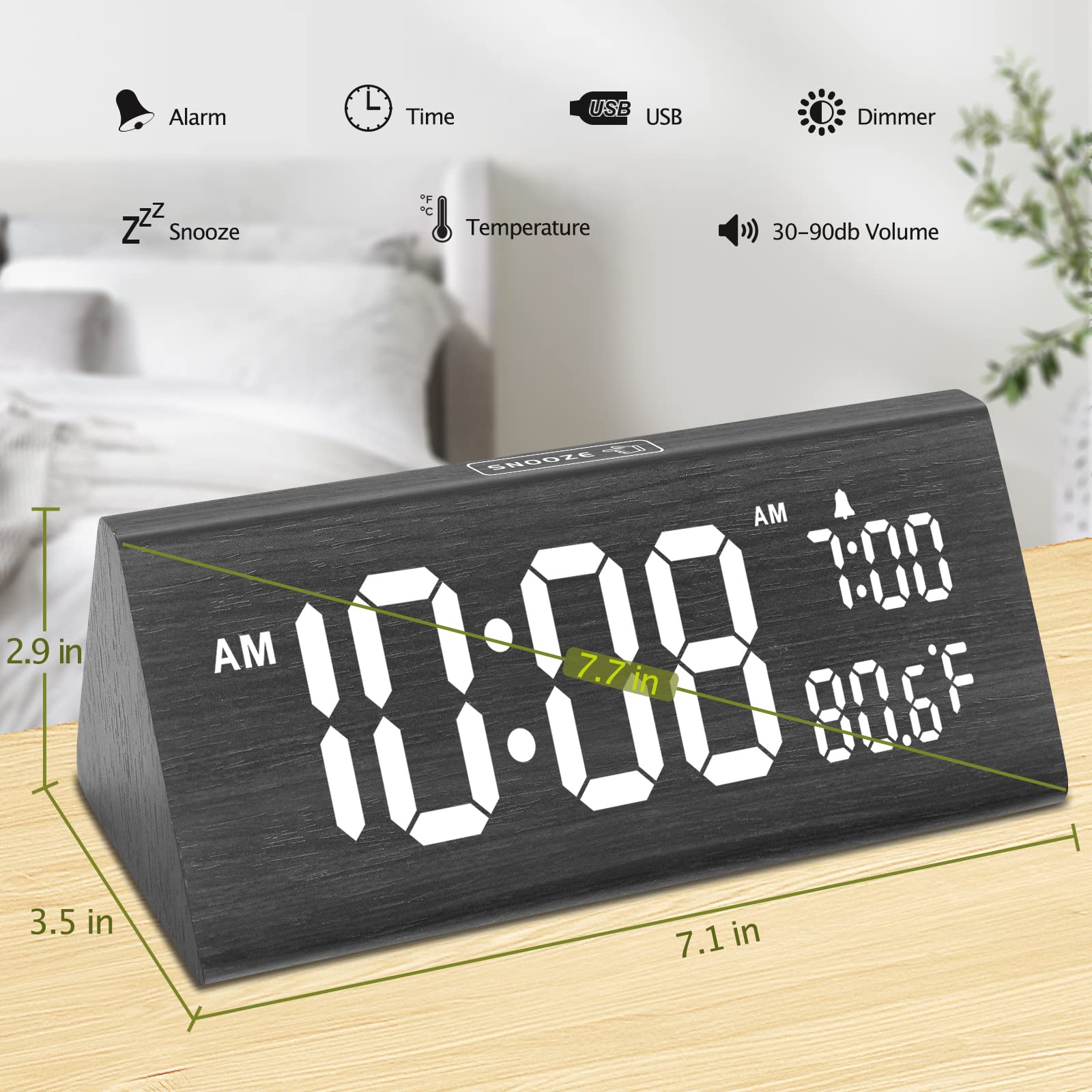 DreamSky wooden alarm clock with twentyfour-hour format for convenient time reading.
