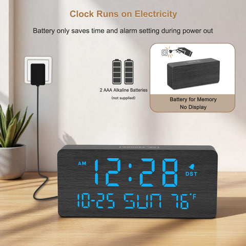 DreamSky wooden alarm clock USB port for bedside charging