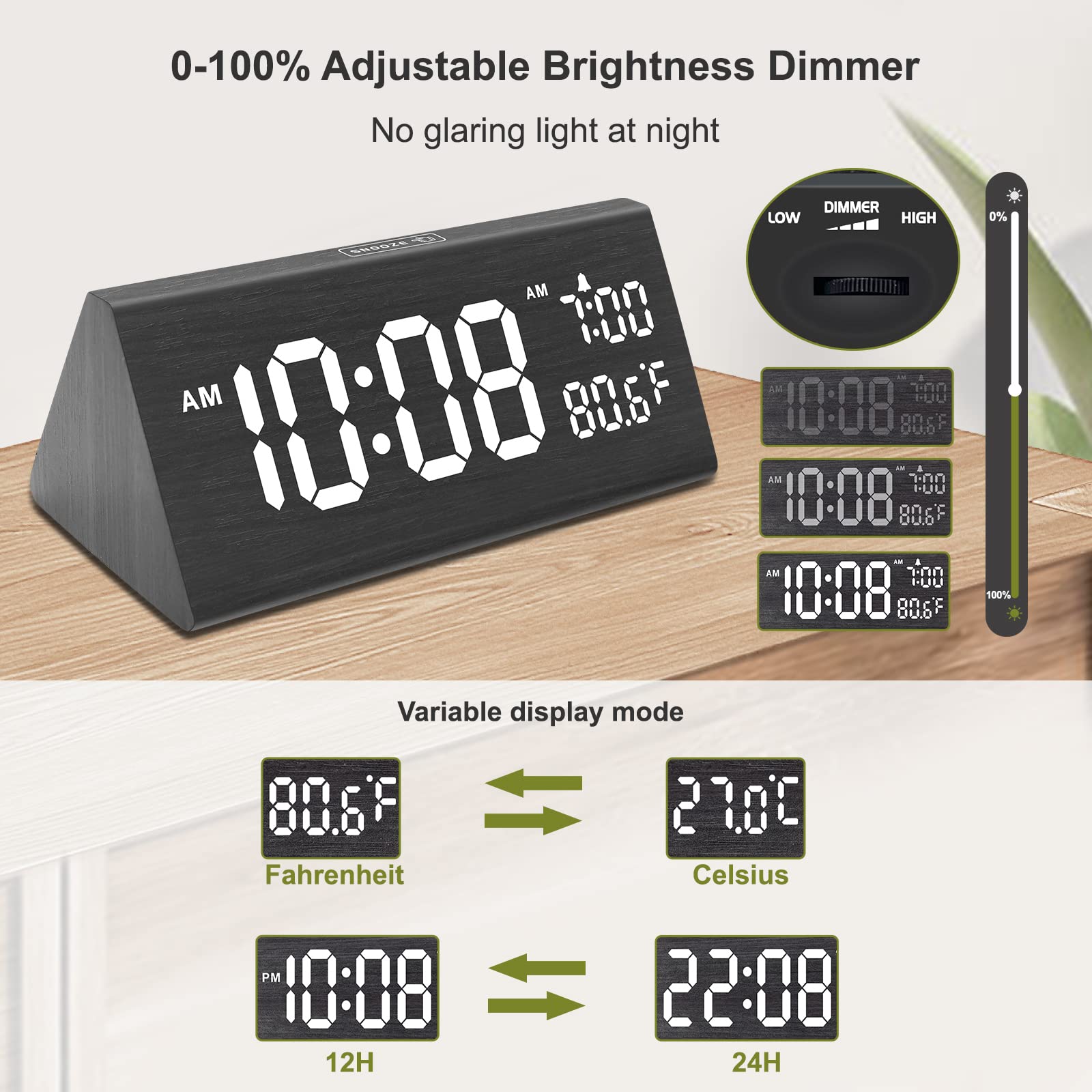 DreamSky wooden alarm clock adjustable alarm volume for gentle wake-ups.