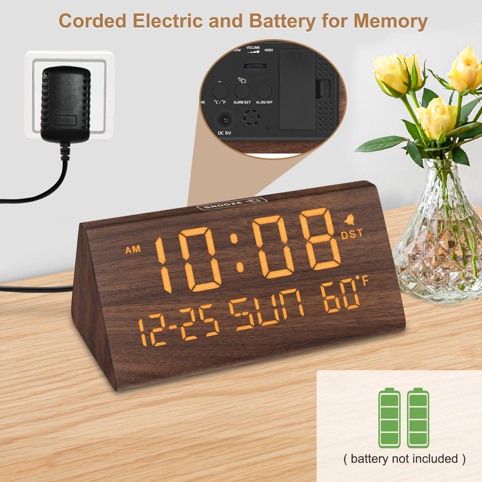 DreamSky wooden alarm clock date display helps you stay organized at a glance.