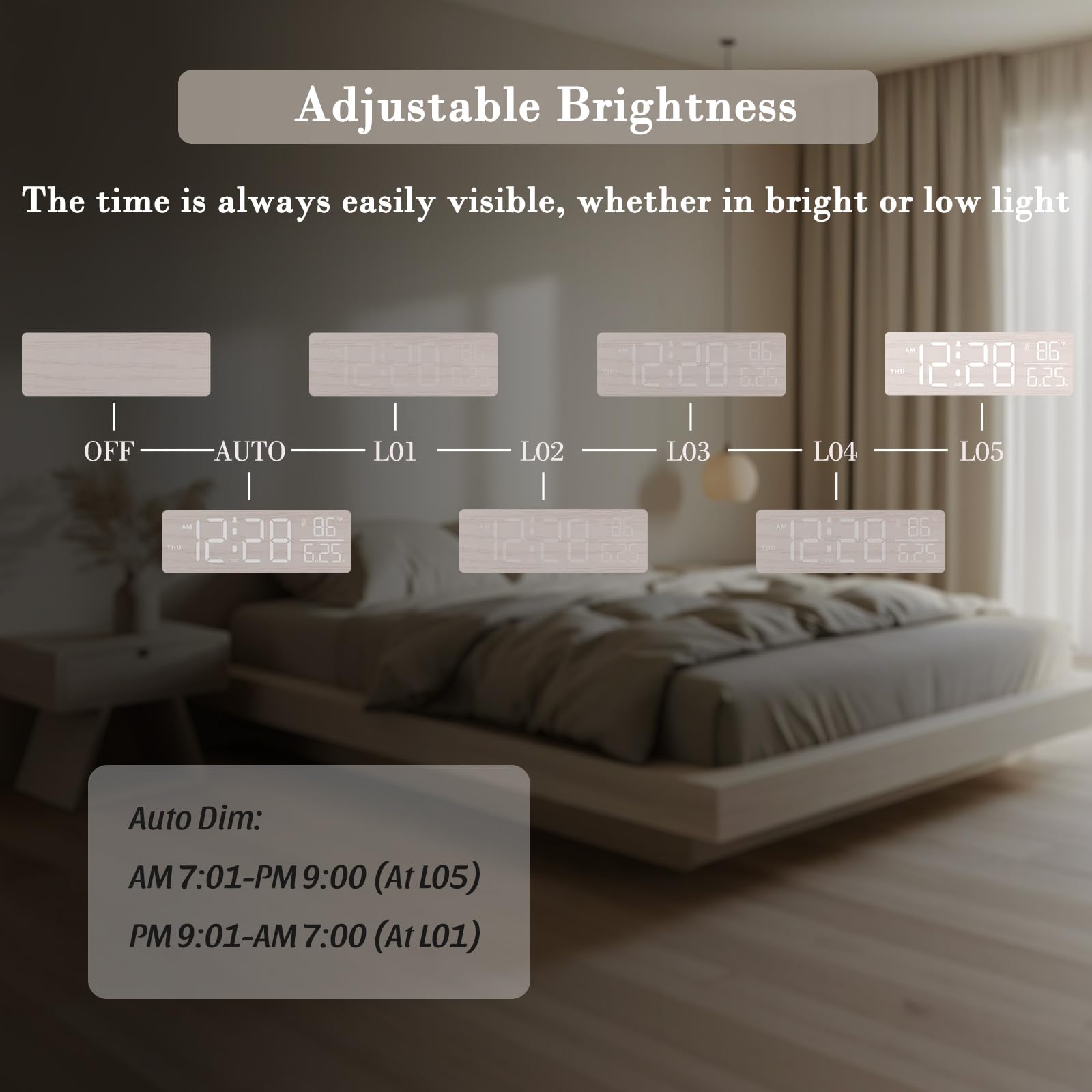 DreamSky alarm clock with auto dimmer reduces glare in any lighting