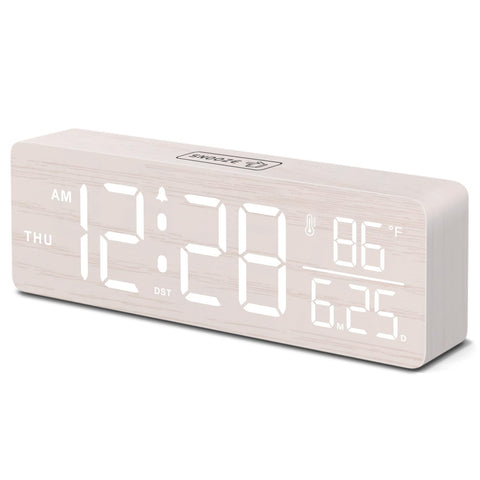 DreamSky wooden digital alarm clock with large display for easy room readability
