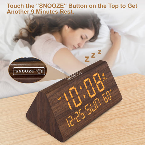 DreamSky wooden clock displays temperature for quick room comfort checks.
