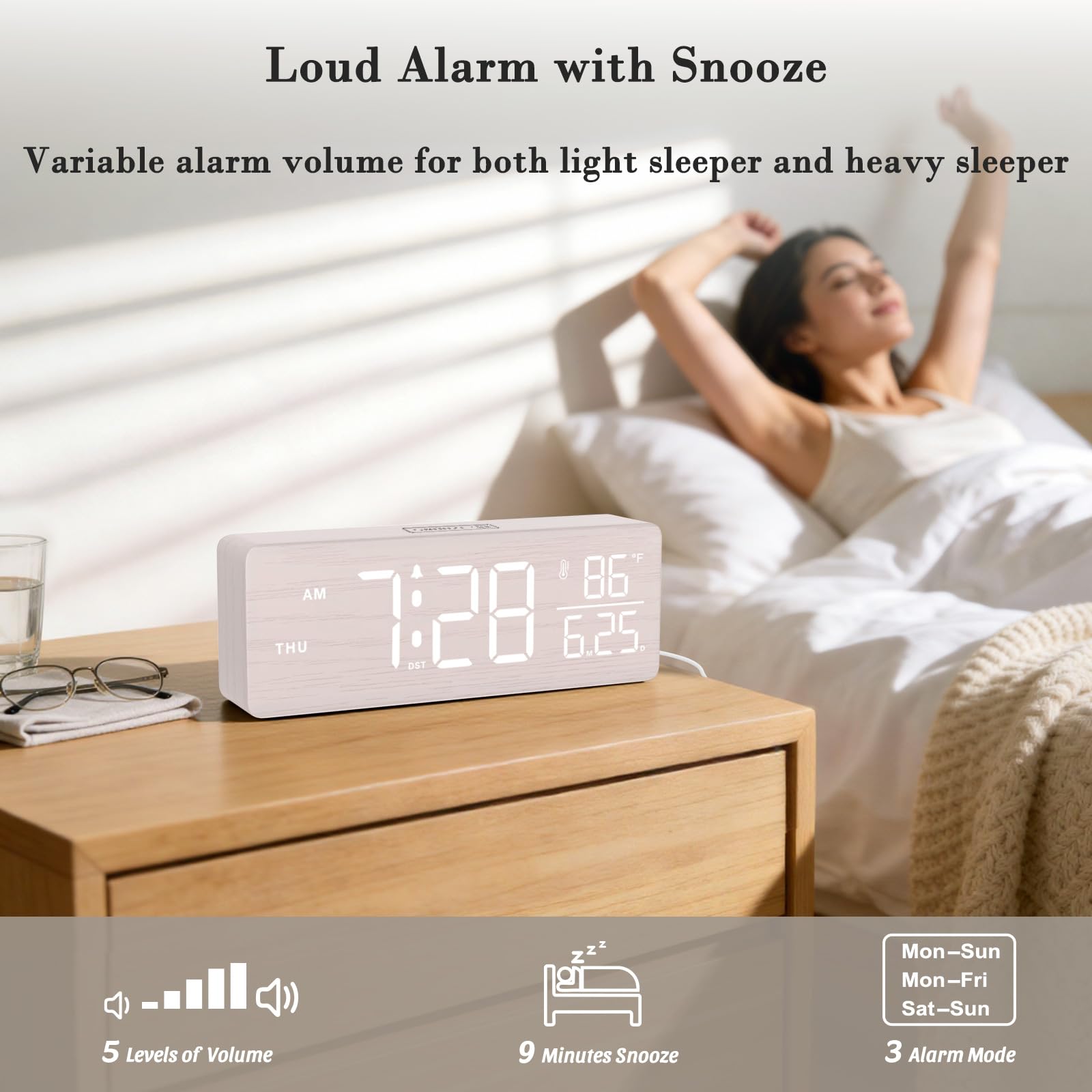 DreamSky wooden clock displays indoor temperature for climate awareness