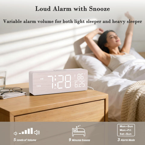 DreamSky wooden clock displays indoor temperature for climate awareness