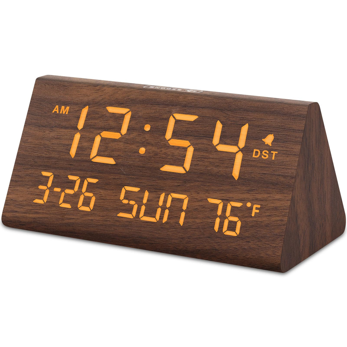 DreamSky wooden alarm clock shows time clearly for easy bedside viewing.