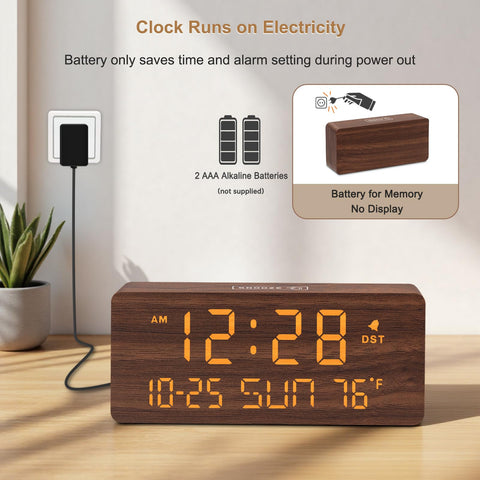 DreamSky wooden clock adds warm decor to bedroom or office.