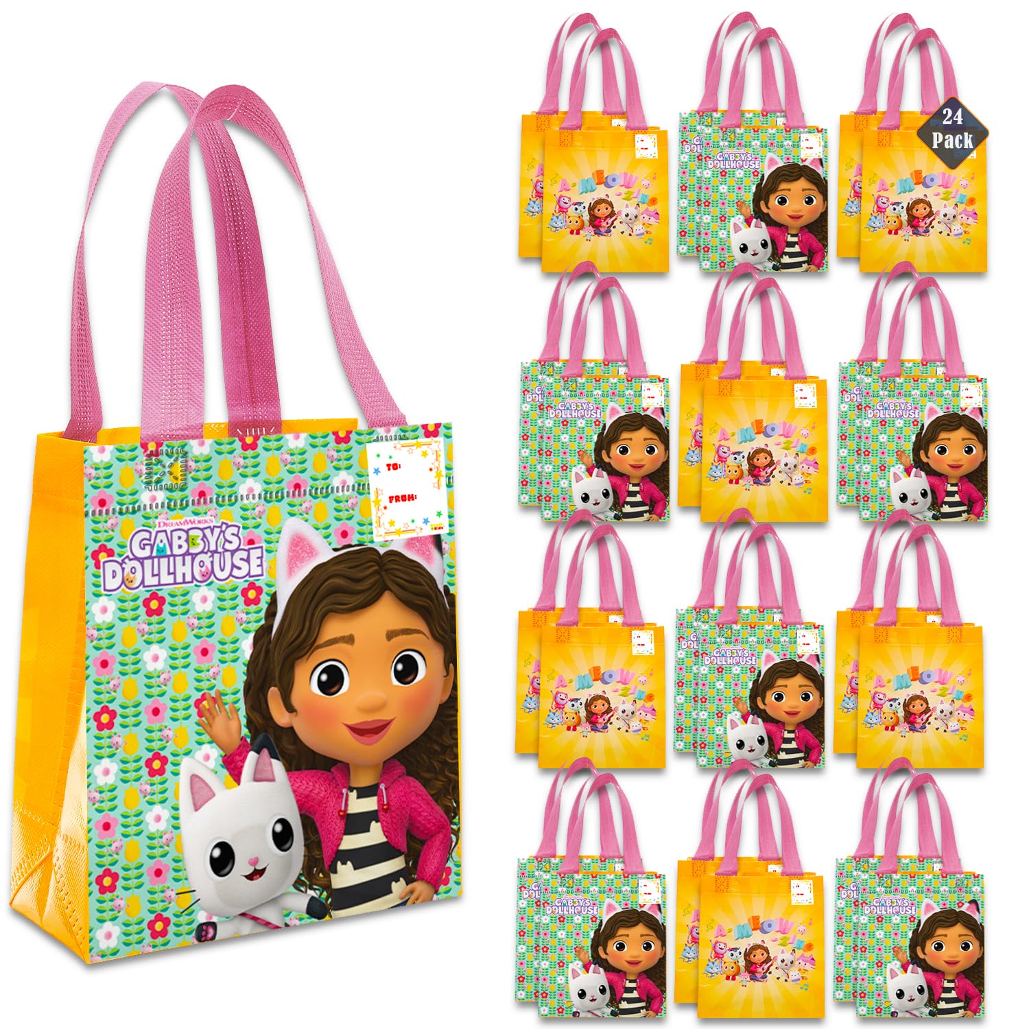 DreamWorks Gabby's Dollhouse tote bags 24-pack – front view, ideal for gift bags.