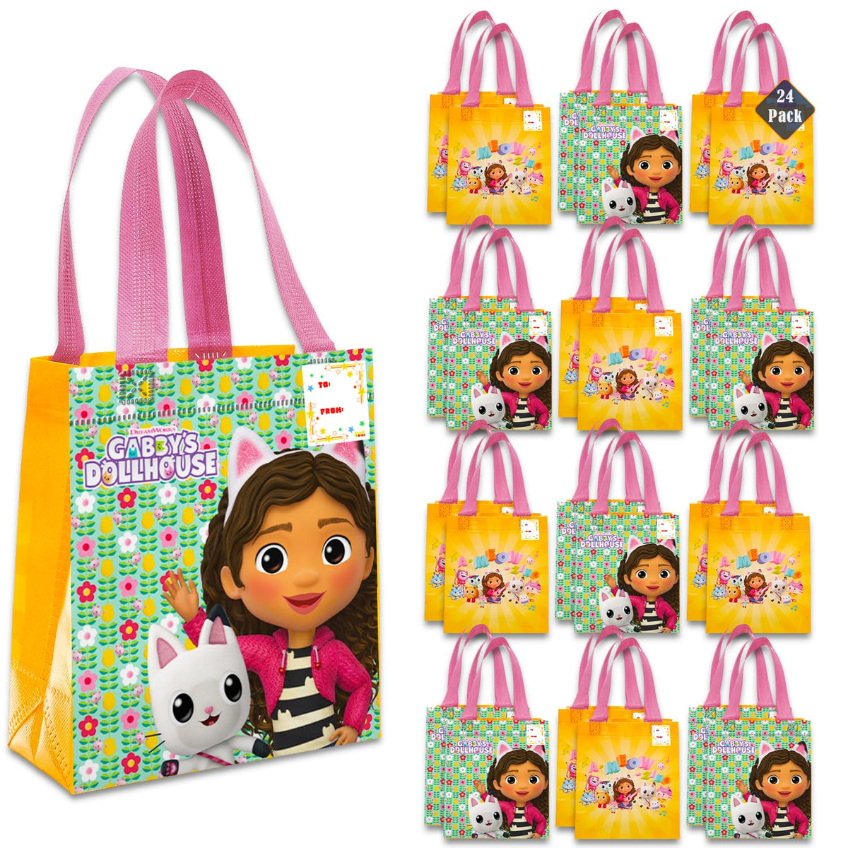 DreamWorks Gabby's Dollhouse tote bags 24-pack – front view, ideal for gift bags.