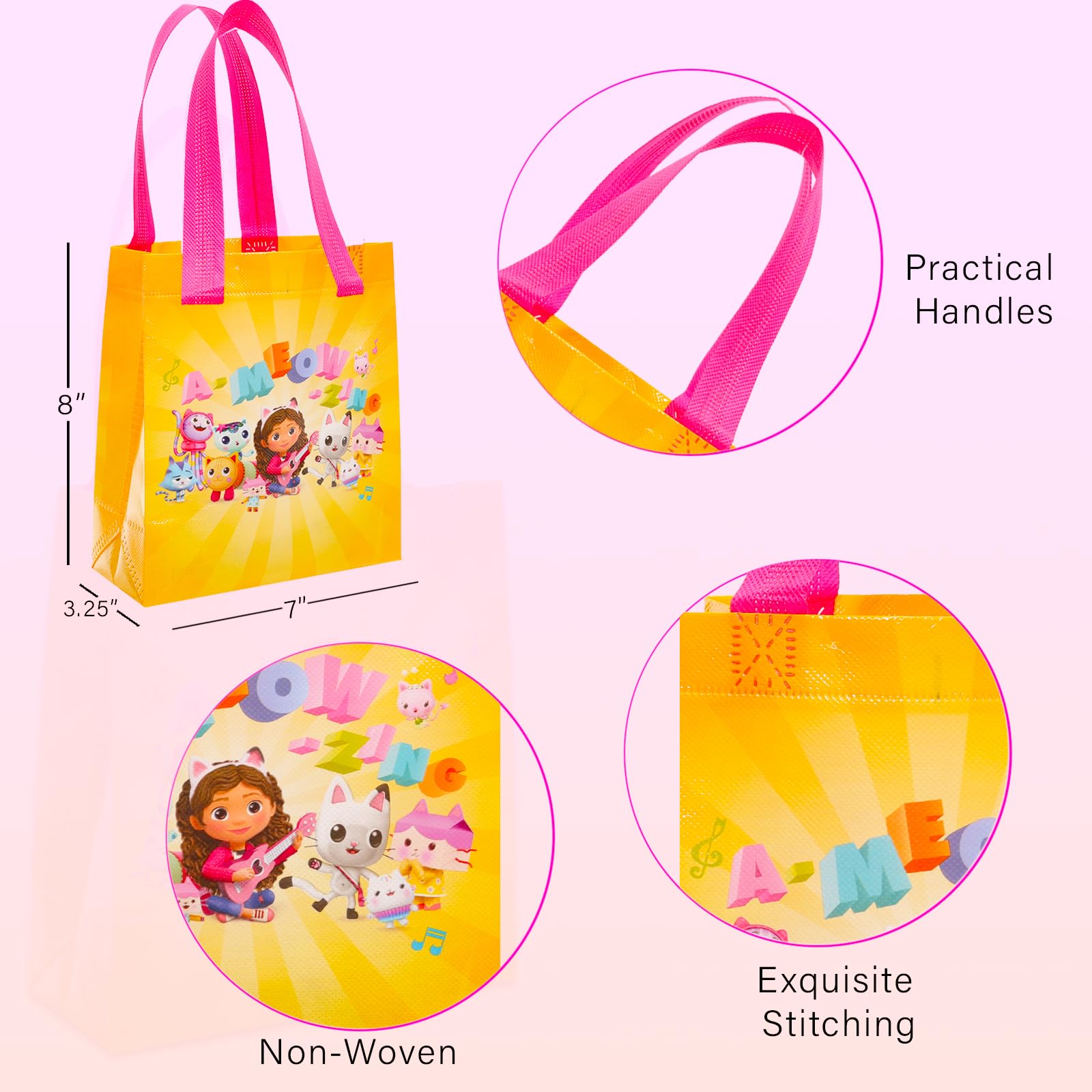 DreamWorks Gabby's Dollhouse tote bags – handle detail and sturdy construction.