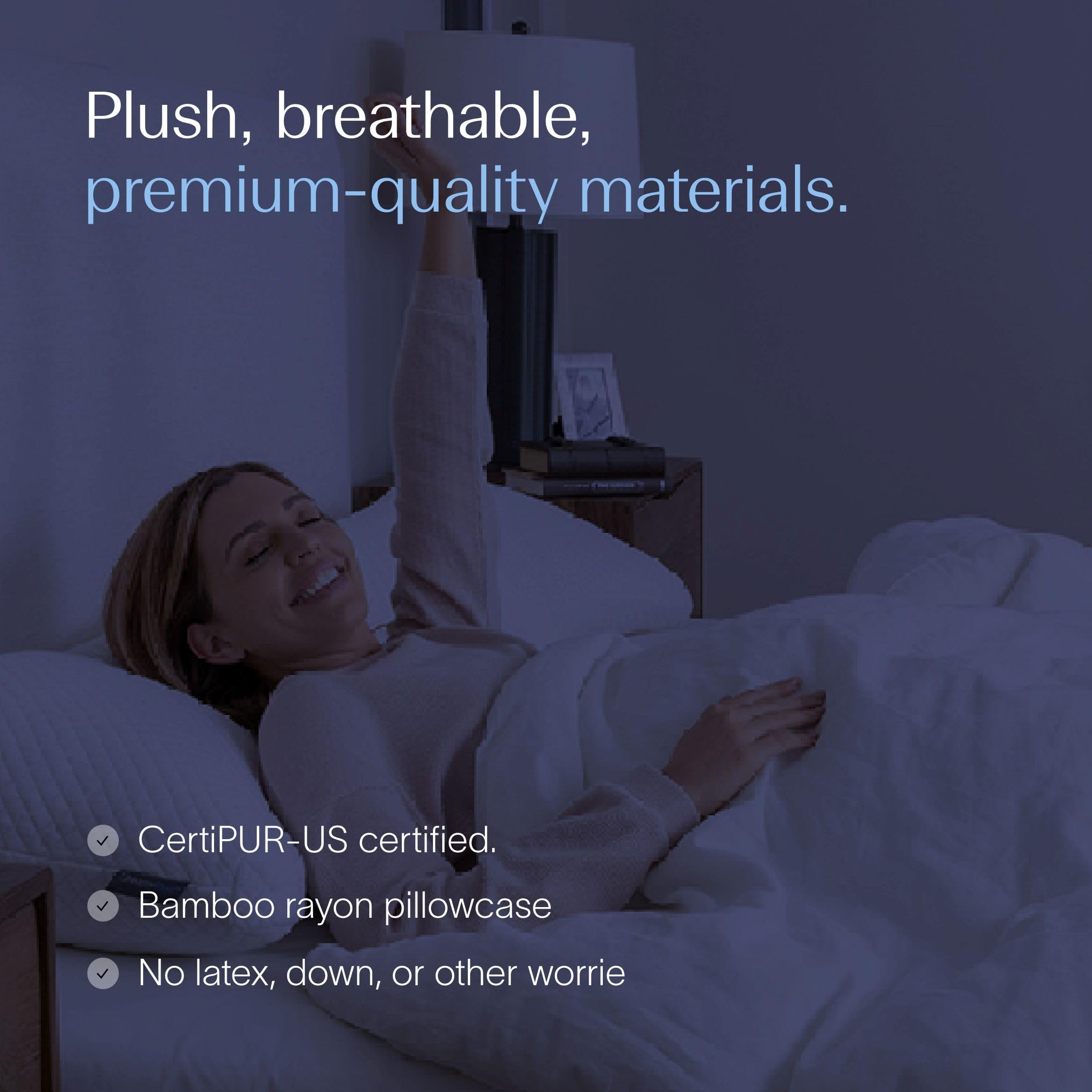 DreamyBlue Moon Pillow gusseted seam reduces pinch for comfortable cervical alignment.