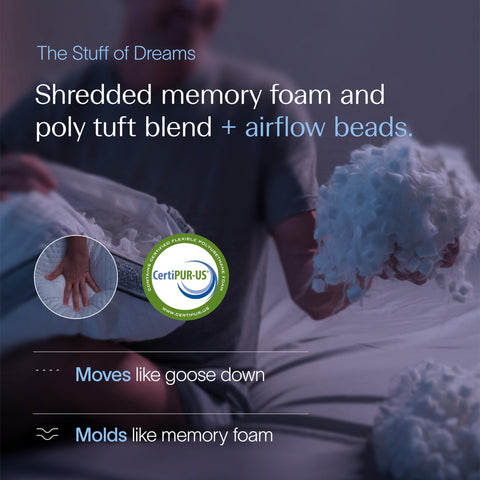 DreamyBlue Sapphire Pillow being adjusted via zipper for customizable loft.