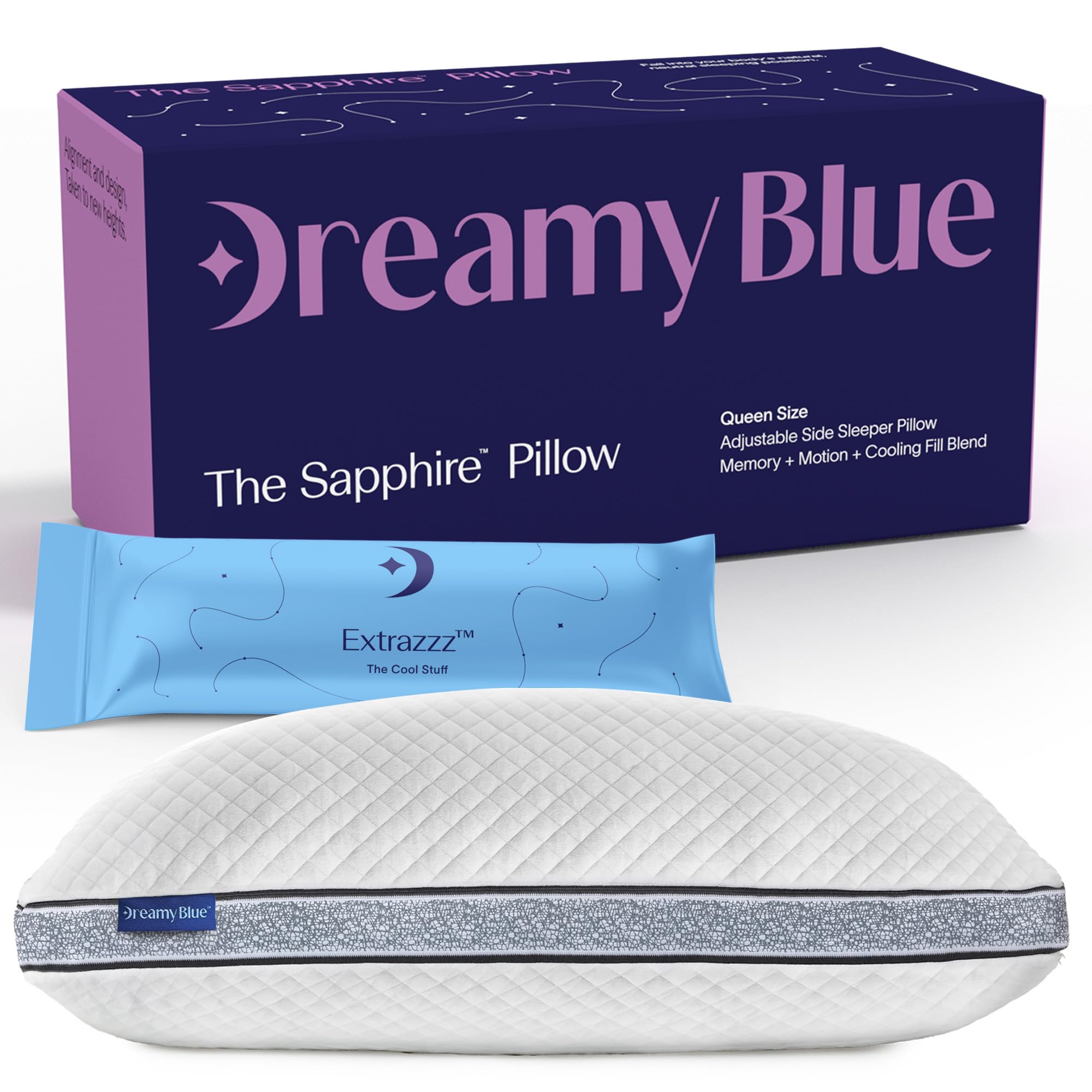 DreamyBlue Sapphire Pillow close-up showing breathable cover for cool, comfortable sleep.