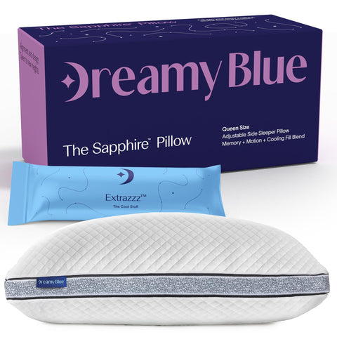 DreamyBlue Sapphire Pillow close-up showing breathable cover for cool, comfortable sleep.