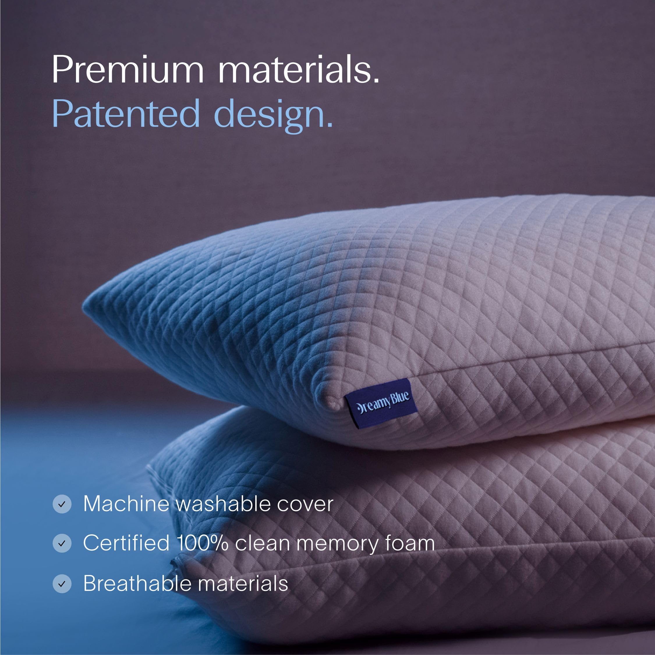 DreamyBlue Signature Pillow uses CertiPUR-US foam for quality and safe materials.