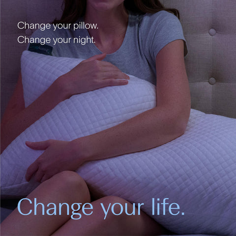 DreamyBlue Signature Pillow with bonus fill pack shows adjustable loft ready to customize.