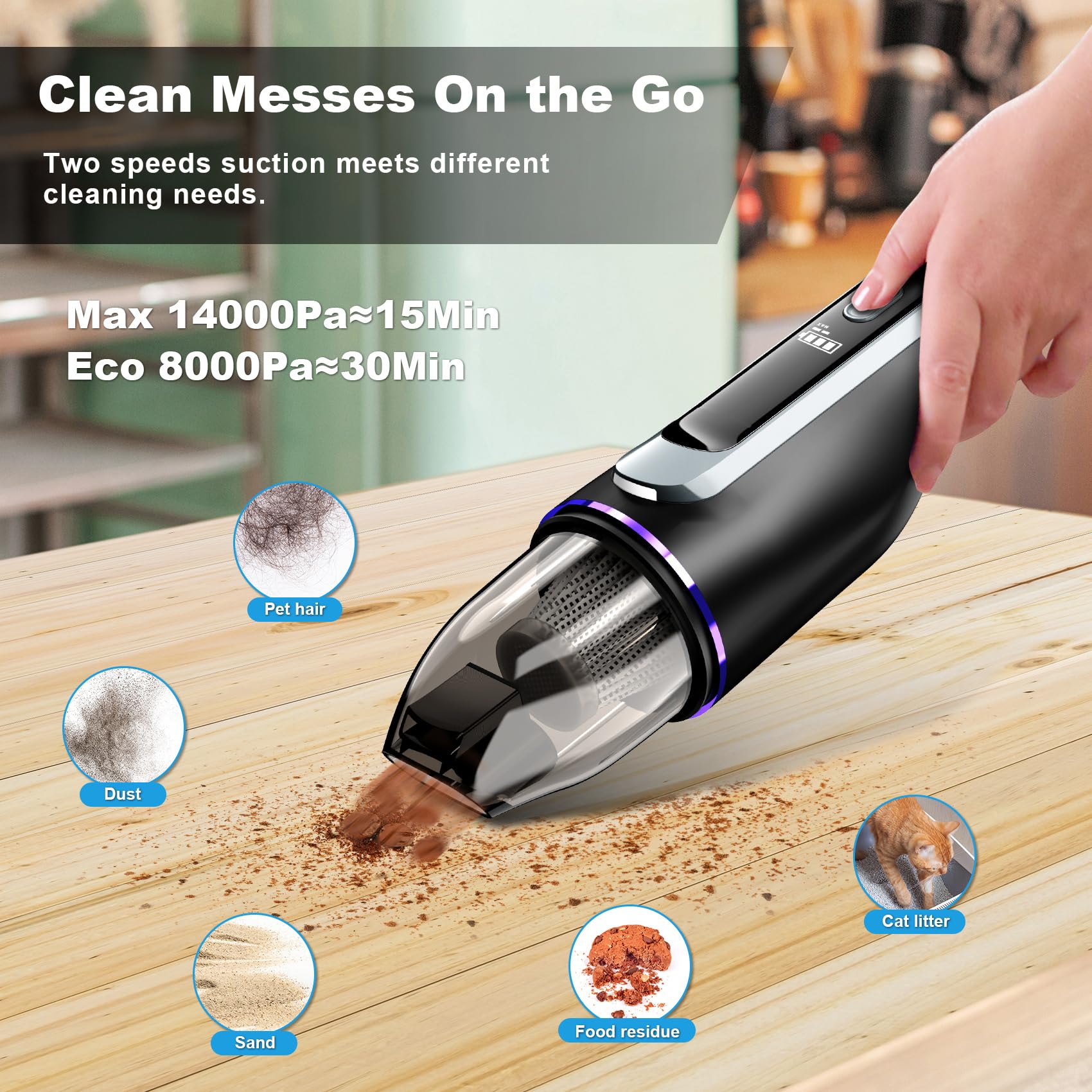 DRECELL cordless mini vacuum weighs 1.2 lbs for effortless one-handed use