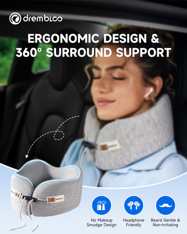 Drembloo pillow uses button fastening for quiet travel.