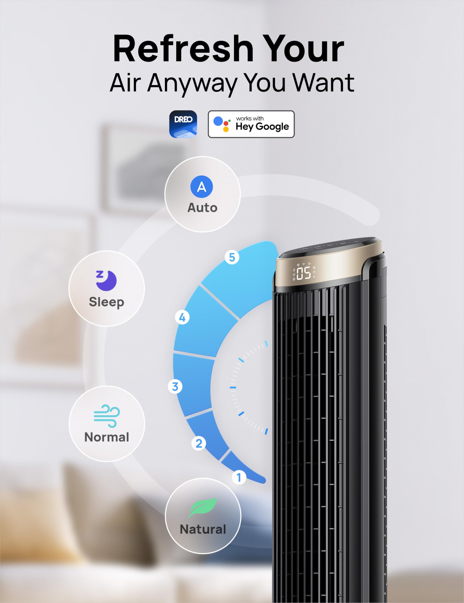 DREO 40-inch WiFi Tower Fan daily use setup for home or office.