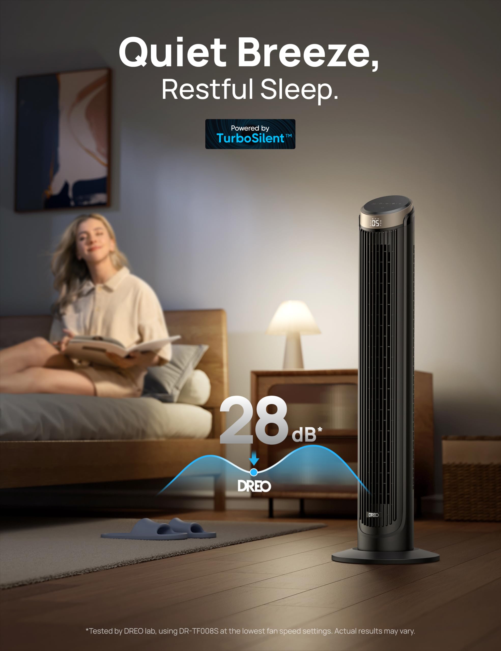 DREO 40-inch WiFi Tower Fan remote control for convenient operation.
