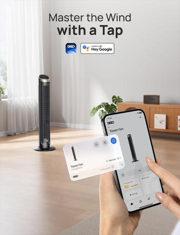 DREO 40-inch WiFi Tower Fan sleep mode for quiet night cooling.
