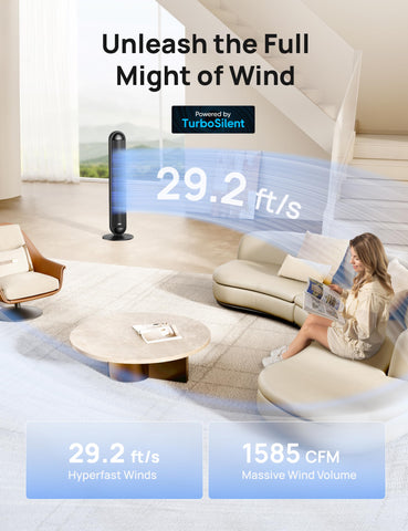DREO 42-inch tower fan delivers strong cooling for large rooms.