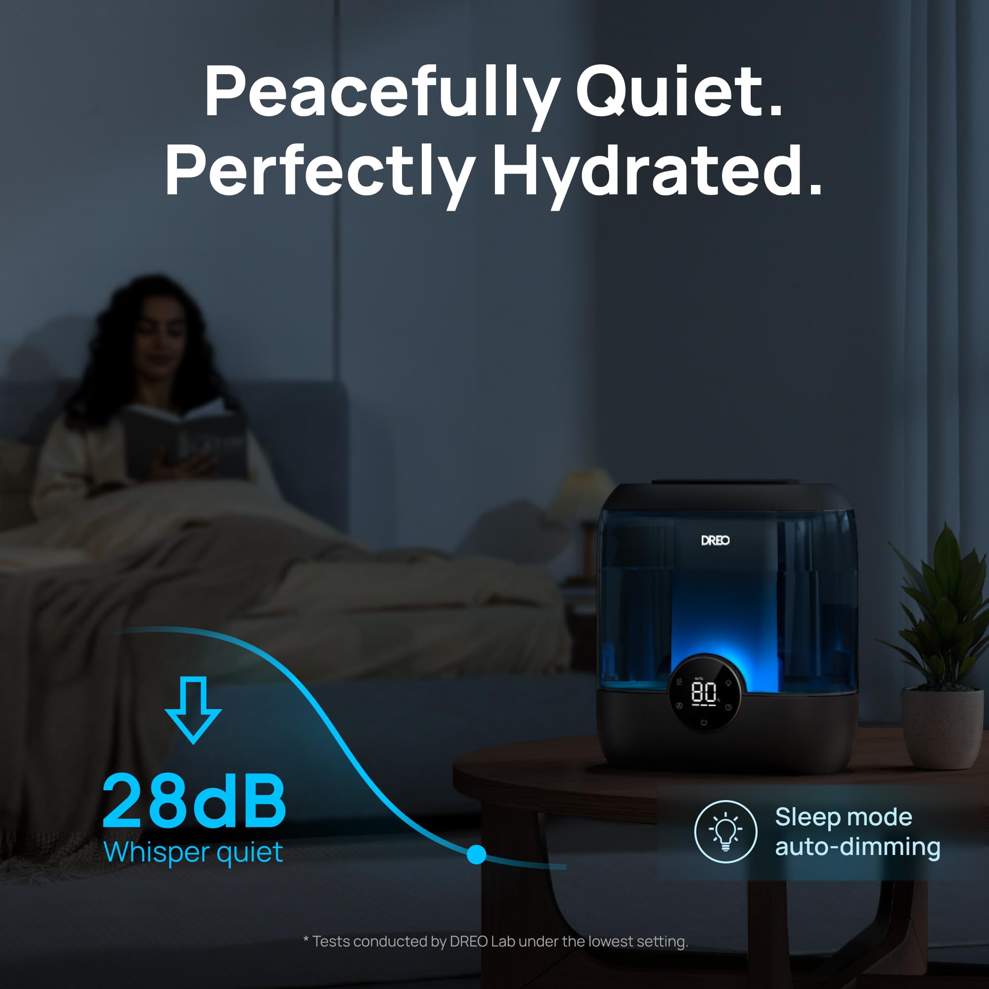 DREO 6L top-fill humidifier sleep mode for quiet nights and uninterrupted rest.