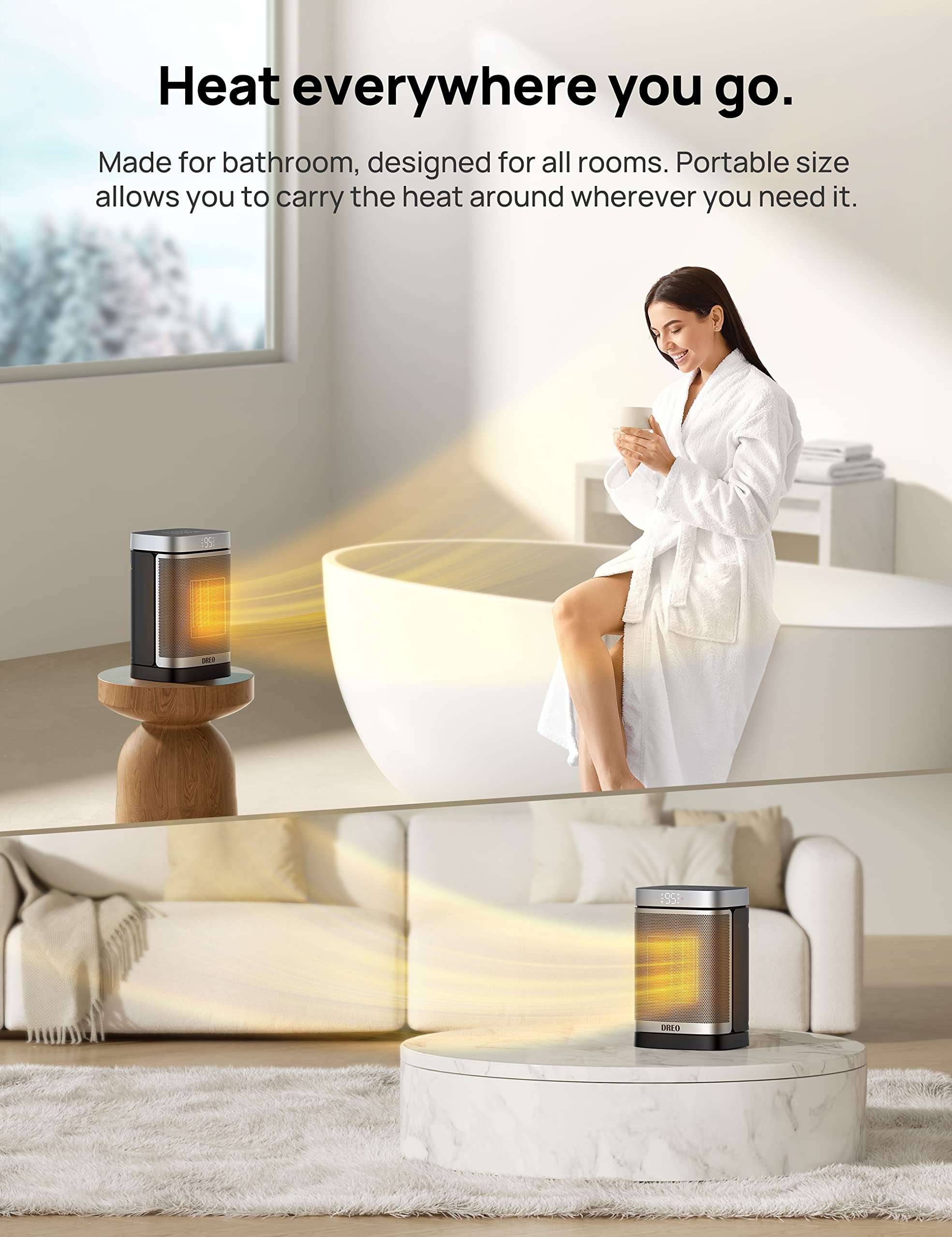 DREO 70° oscillation for wider room coverage.