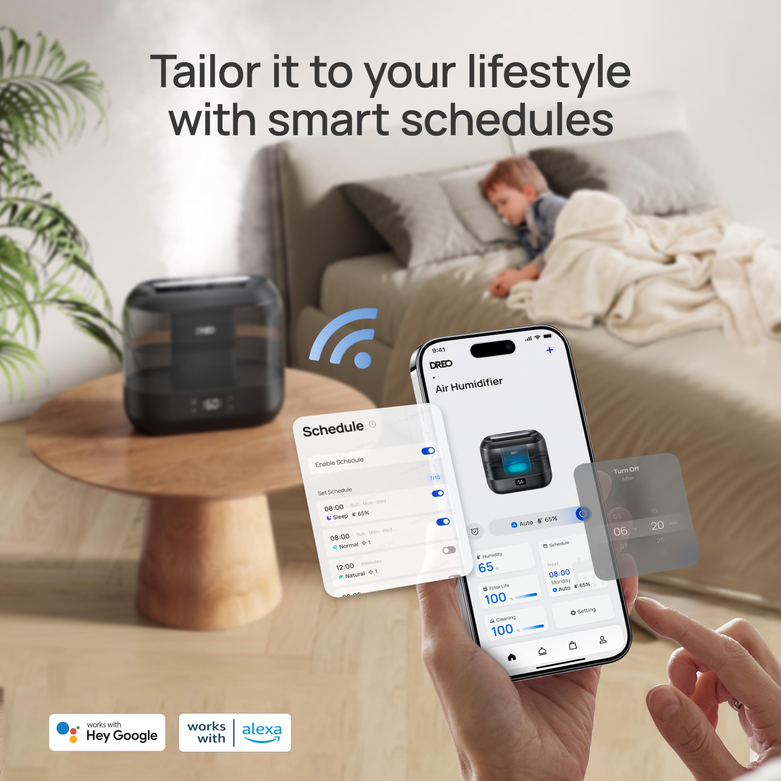 Dreo app and voice control for easy mist management
