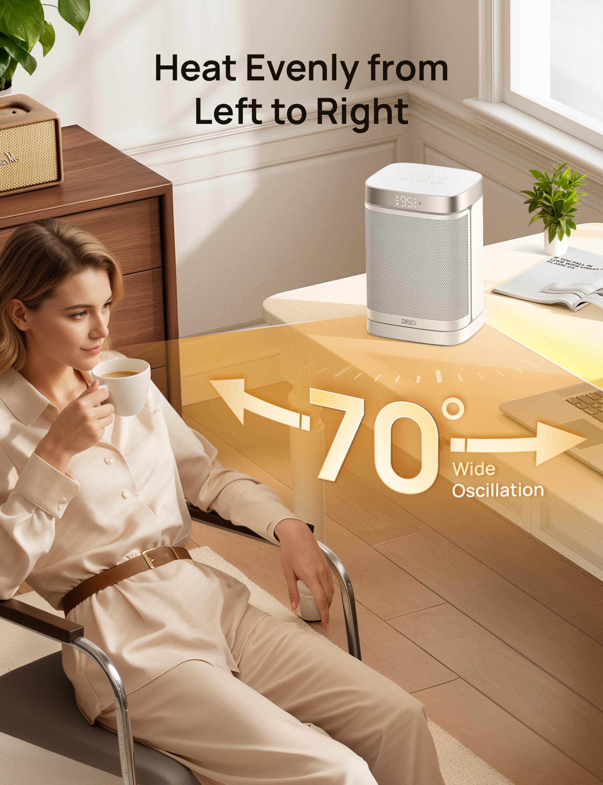 DREO Atom One portable design fits desks, bedrooms, and small spaces