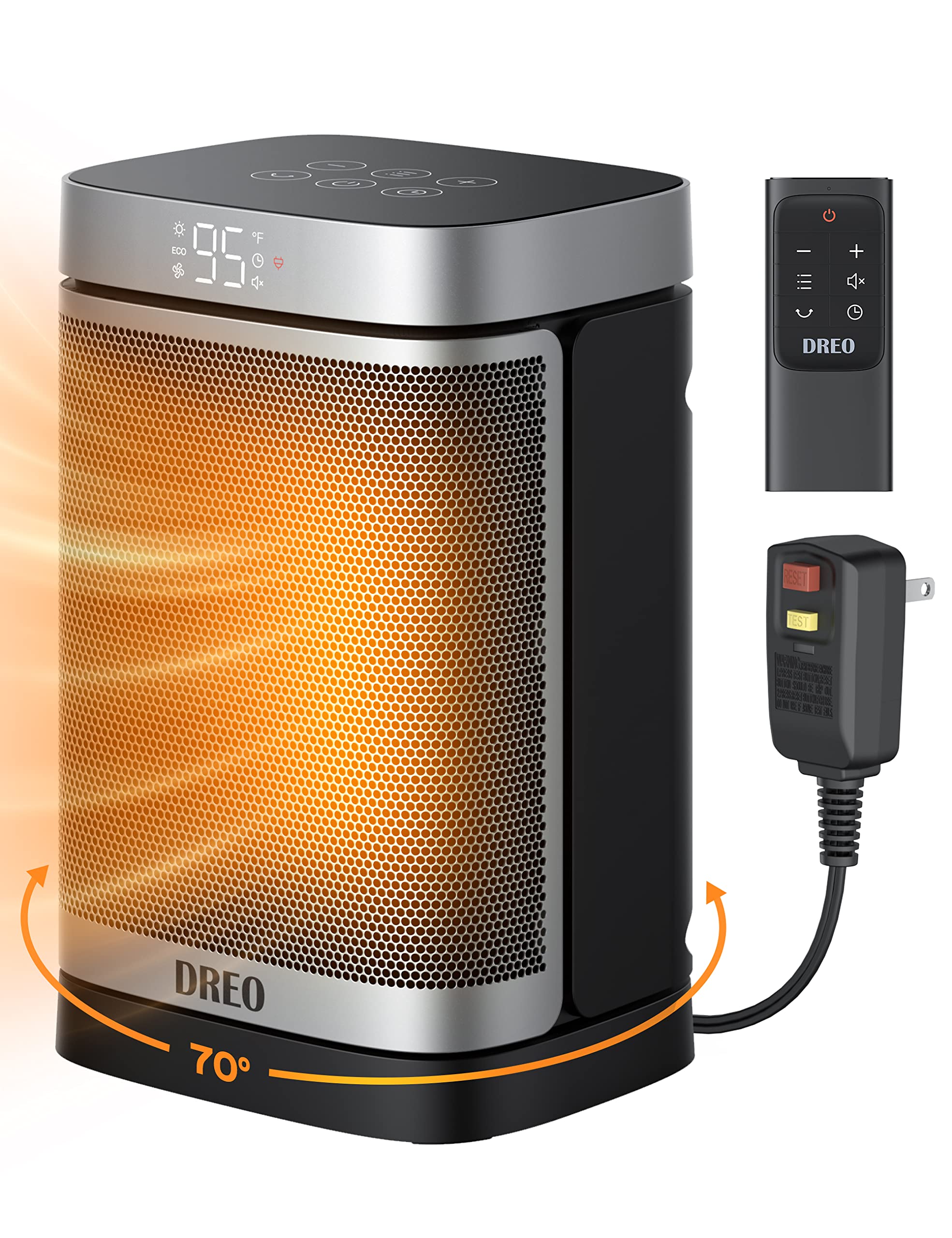 DREO bathroom heater with ALCI plug for safe use near water.
