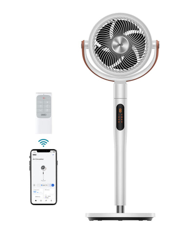 DREO bedroom setup with the 43inch pedestal fan circulating air evenly for a restful night.