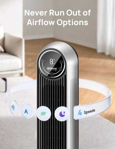 DREO bladeless tower fan 8-hour timer for scheduled use