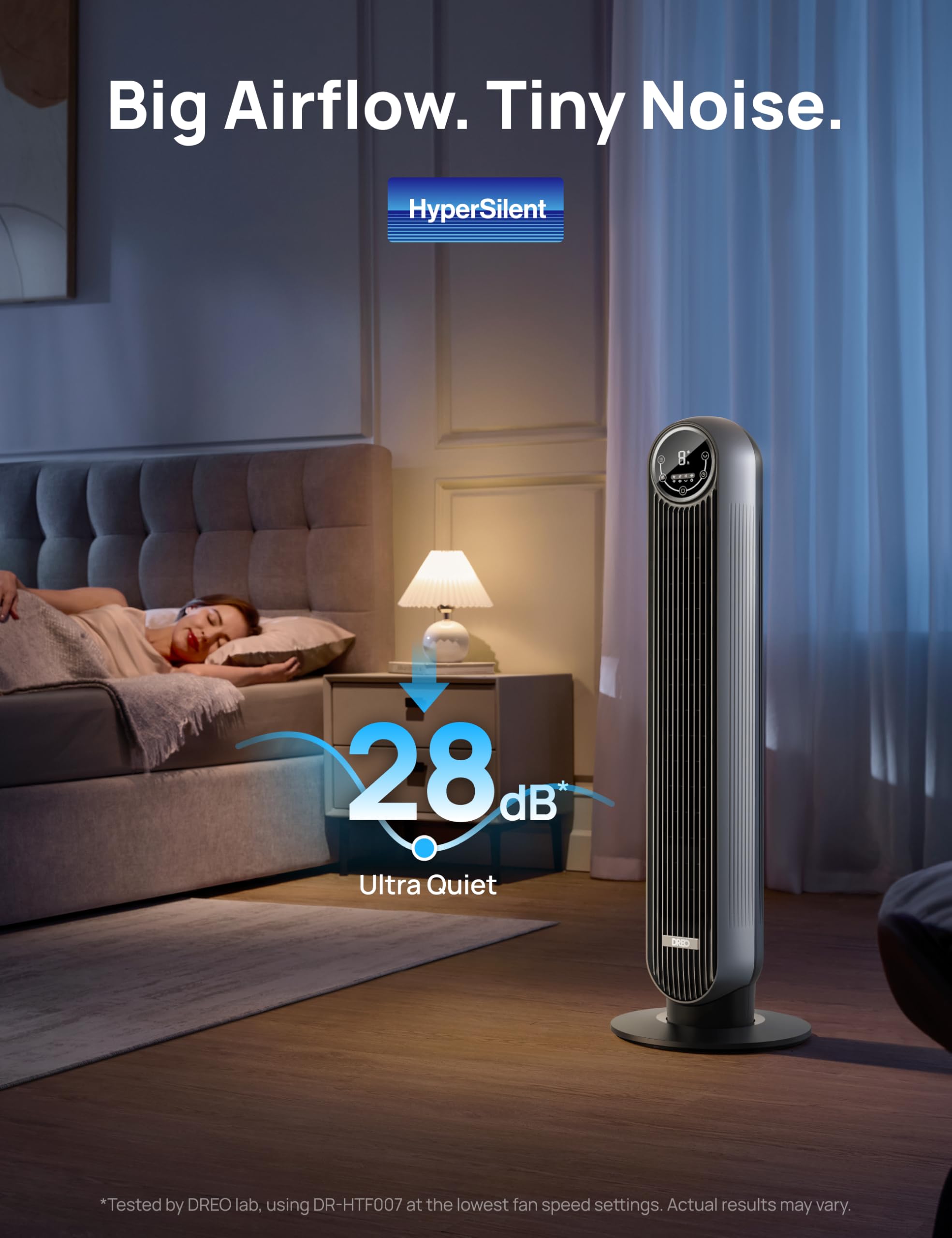 DREO bladeless tower fan with remote control for easy adjustment