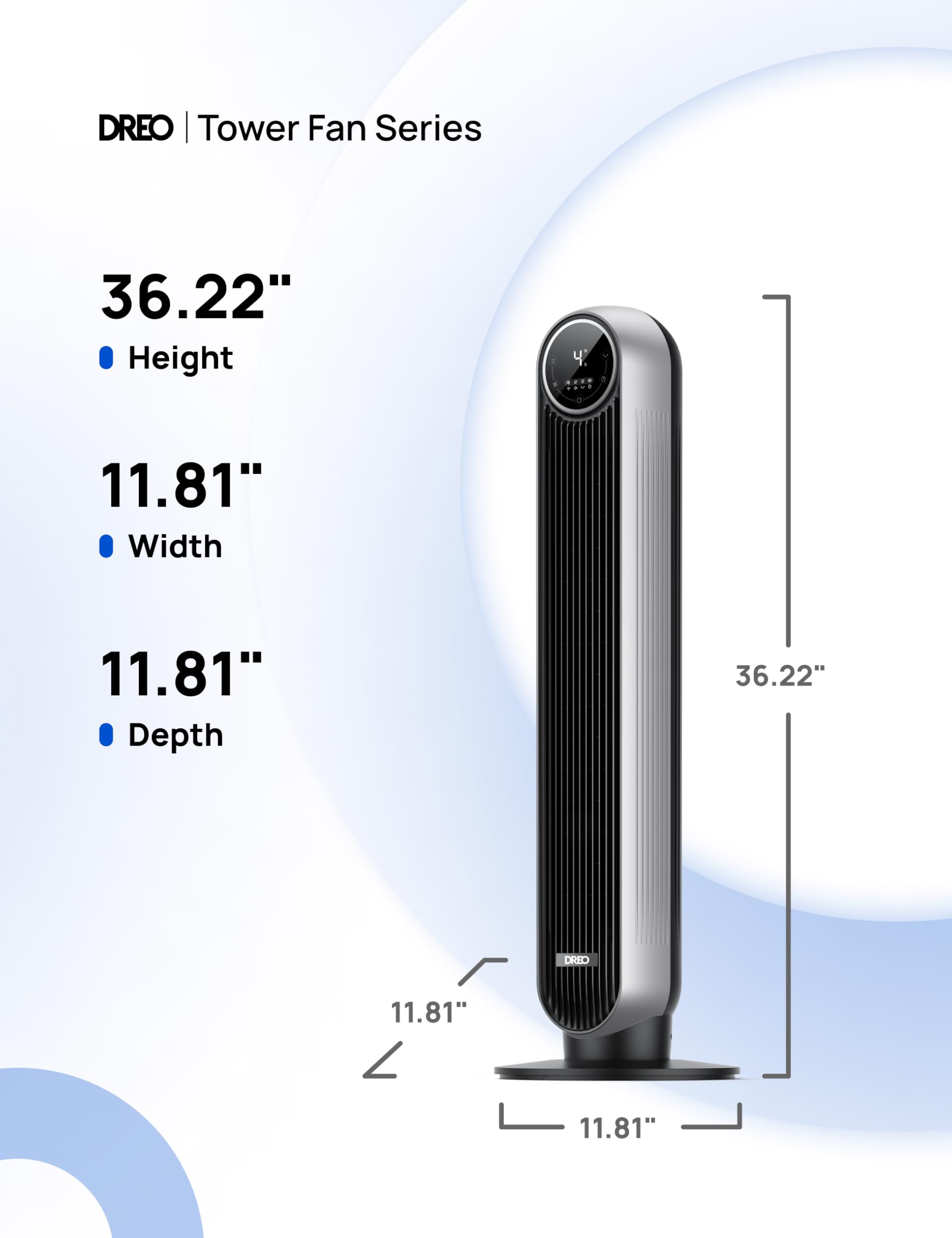 DREO bladeless tower fan safety features and removable grille for cleaning