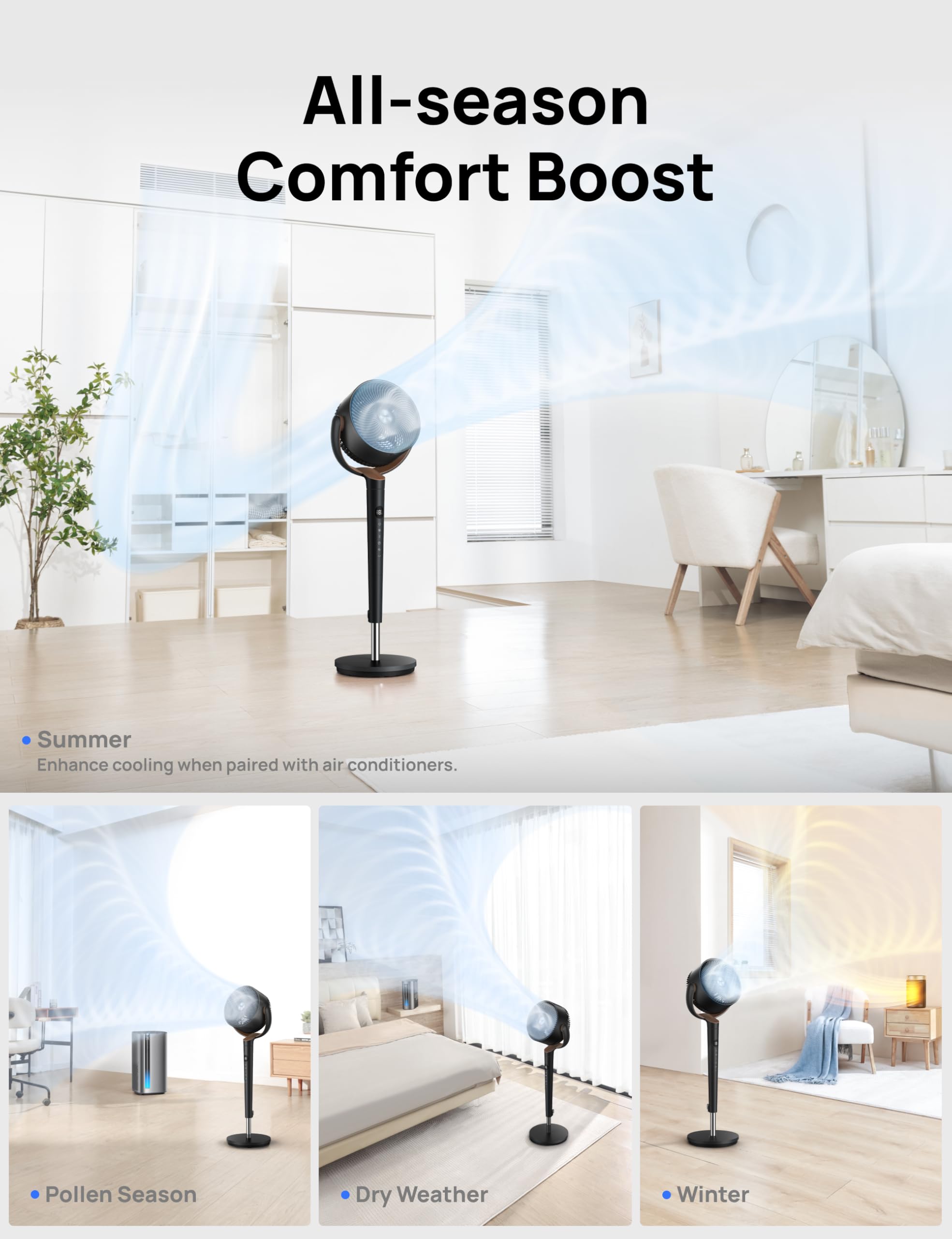 DREO fan with 9 speeds and 4 modes for customizable breeze
