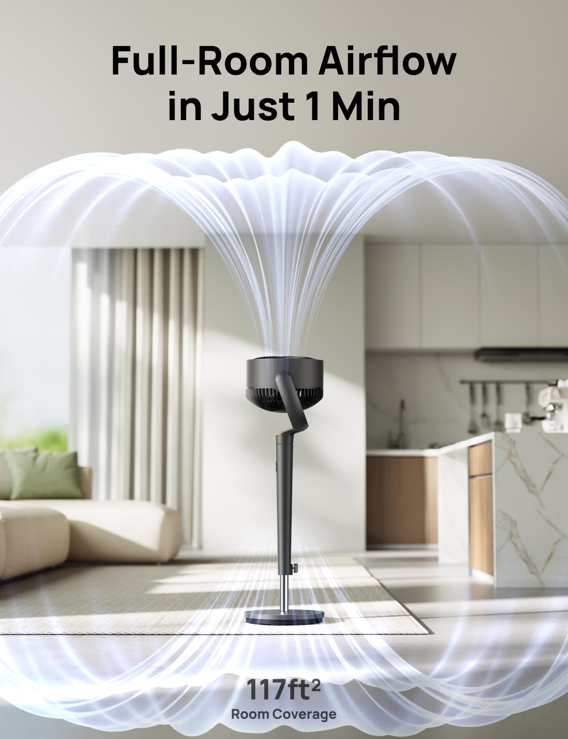 DREO fan 9 speeds and 4 modes for personalized comfort.