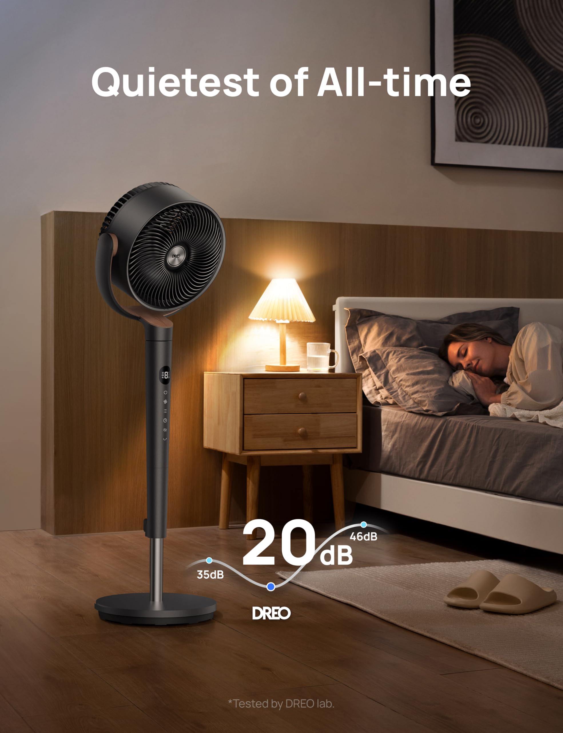 DREO fan 9H timer for scheduling and energy management.