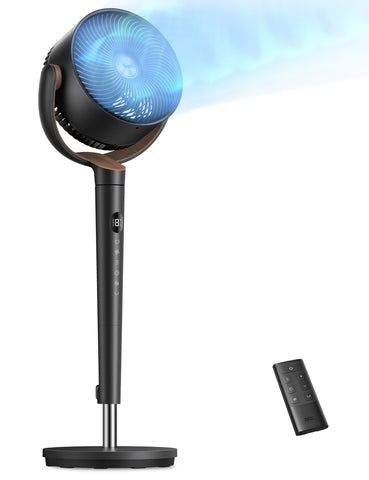 DREO fan in a bedroom showing 120° oscillation for even room cooling