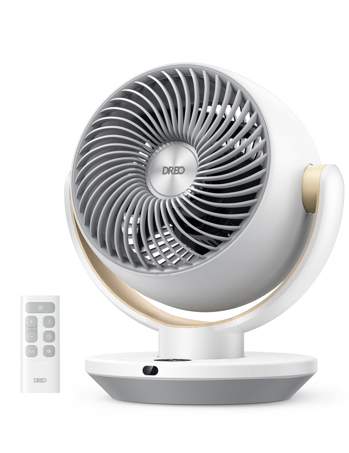 DREO fan with remote control delivers quiet cooling from bed or desk.