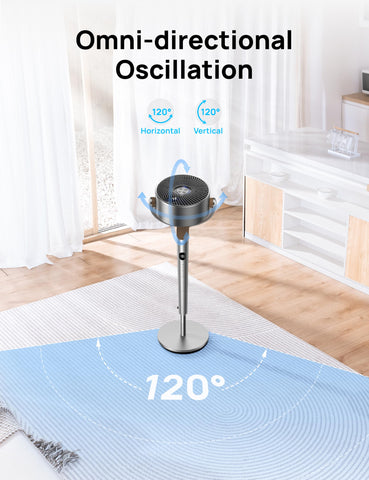 DREO height-adjustable pedestal ready for flexible placement.