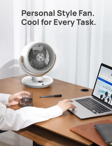 DREO quiet table fan operates at 25dB for peaceful spaces near you.