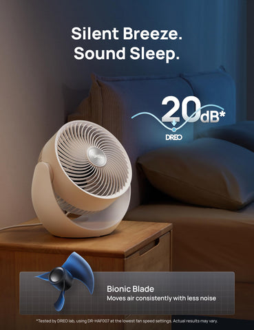 DREO Quiet Breeze operates at 28dB for a calm space