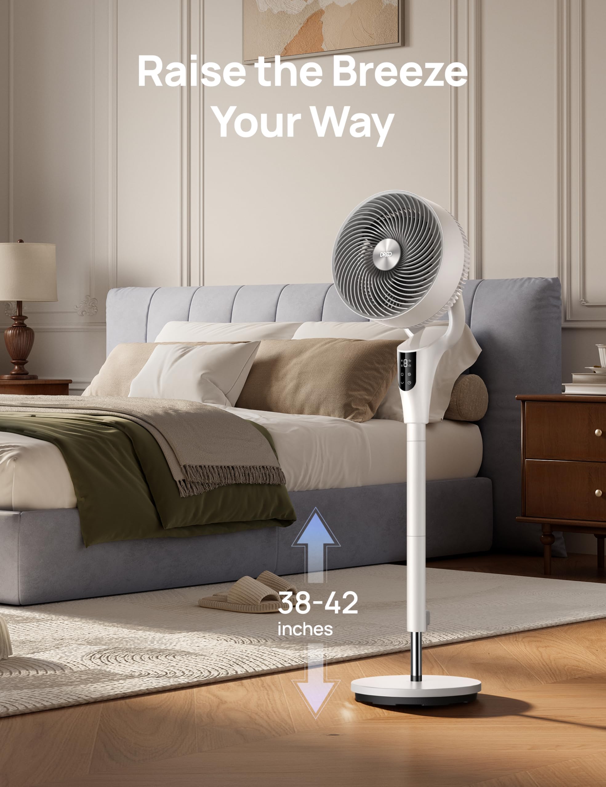 DREO fan remote-control view shows convenient operation from across room.