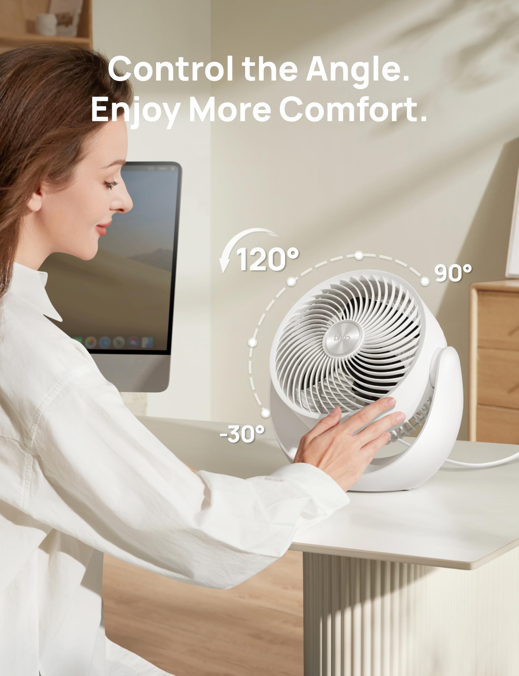 DREO tilt allows 120° vertical airflow to cover corners