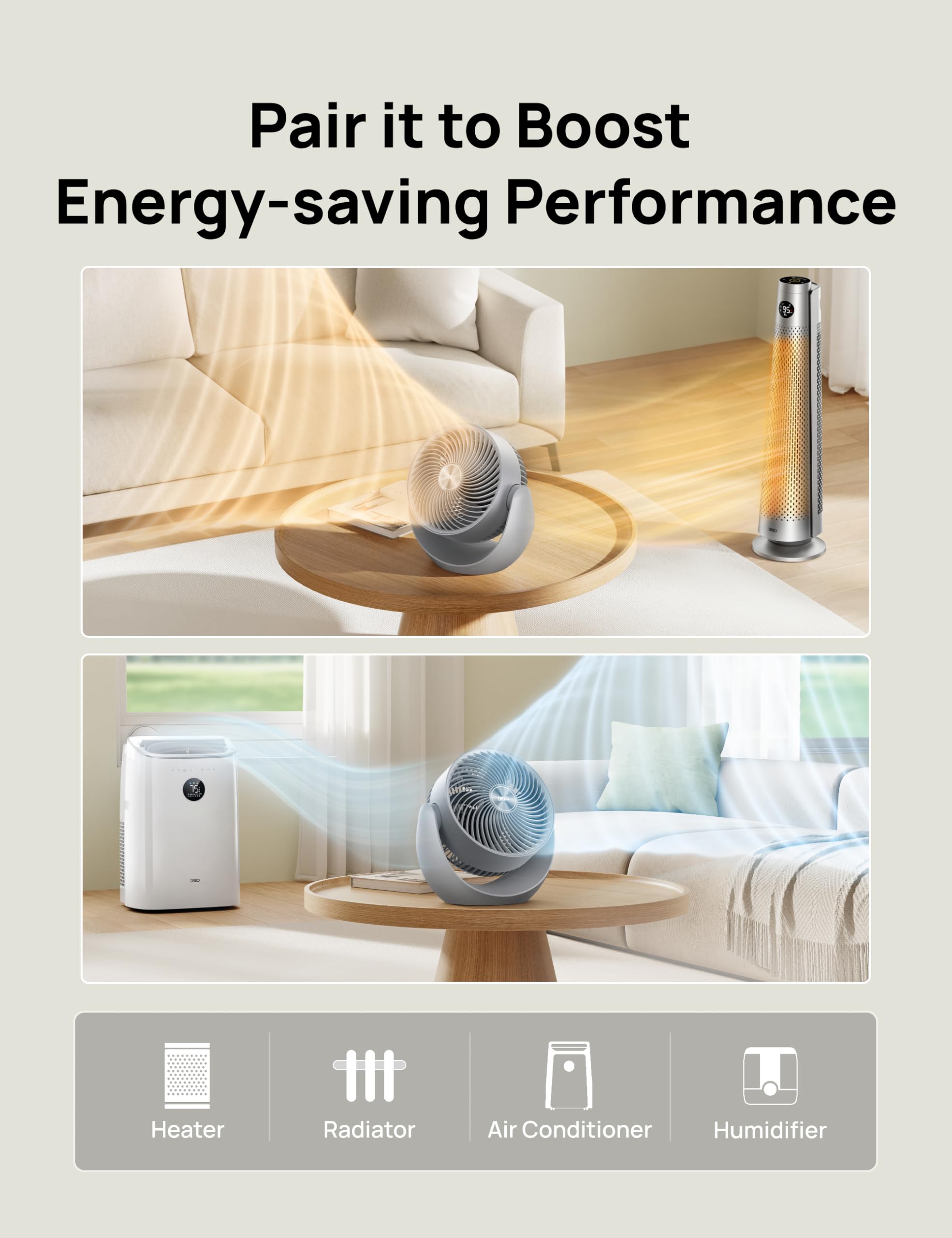 DREO full-room circulation in minutes with no airflow blind spots