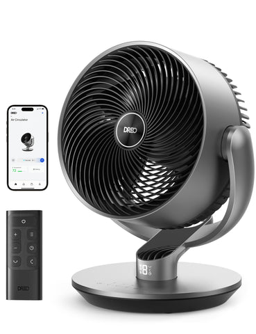 Dreo DR-HAF004S silver front view showing powerful quiet airflow for bedrooms